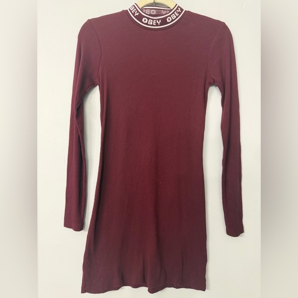 Obey Dresses & Skirts - Obey Clothing Universe Women’s Small Mock Neck Logo Ribbed Mini Bodycon Dress